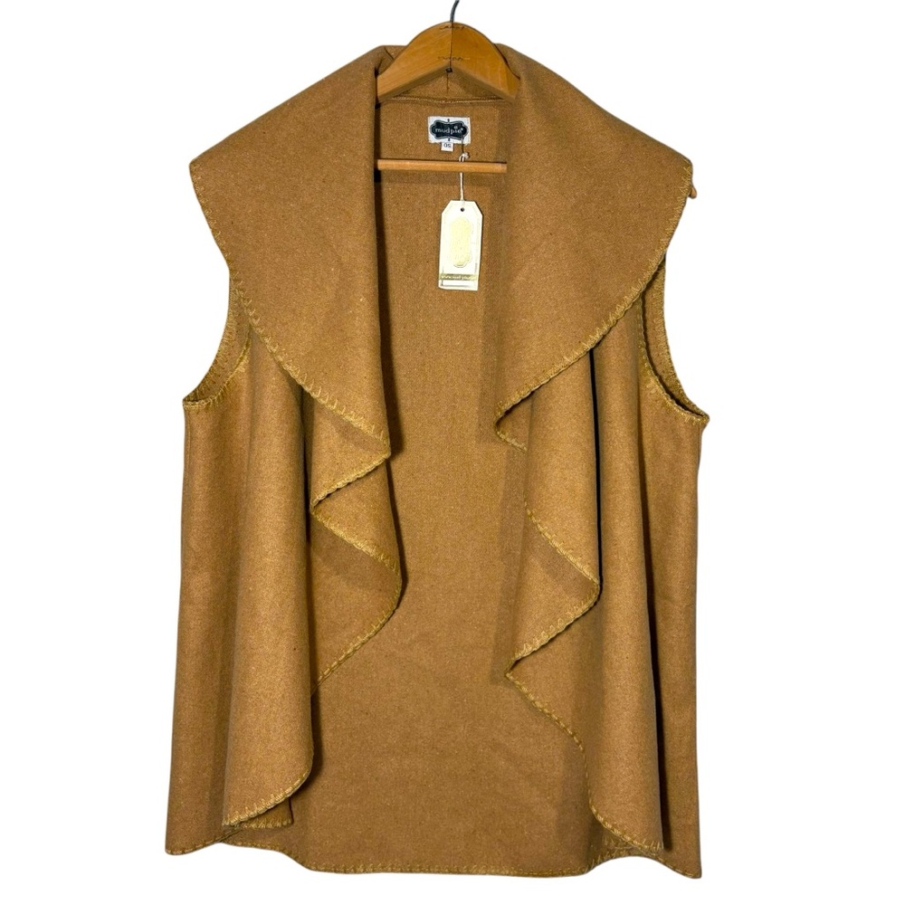 MUD PIE | NEW Womens Sierra Solid Tan Waterfall Open Front Blanket Vest size OS